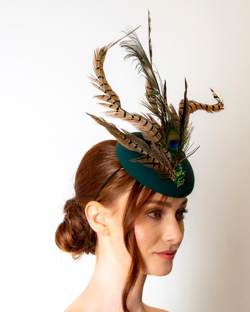 Ailish McElroy - Green felt with feathers & embellishments