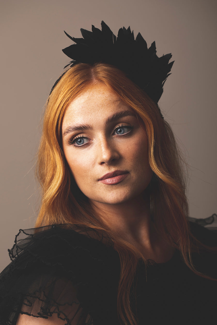 DFM Half Moon Feathered Headpiece - Black