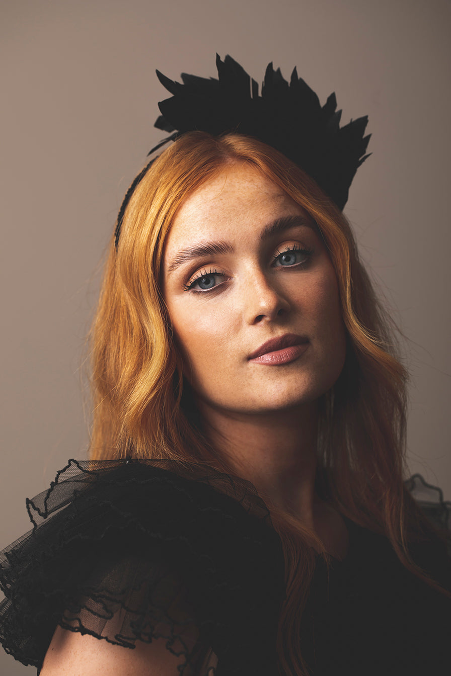 DFM Half Moon Feathered Headpiece - Black