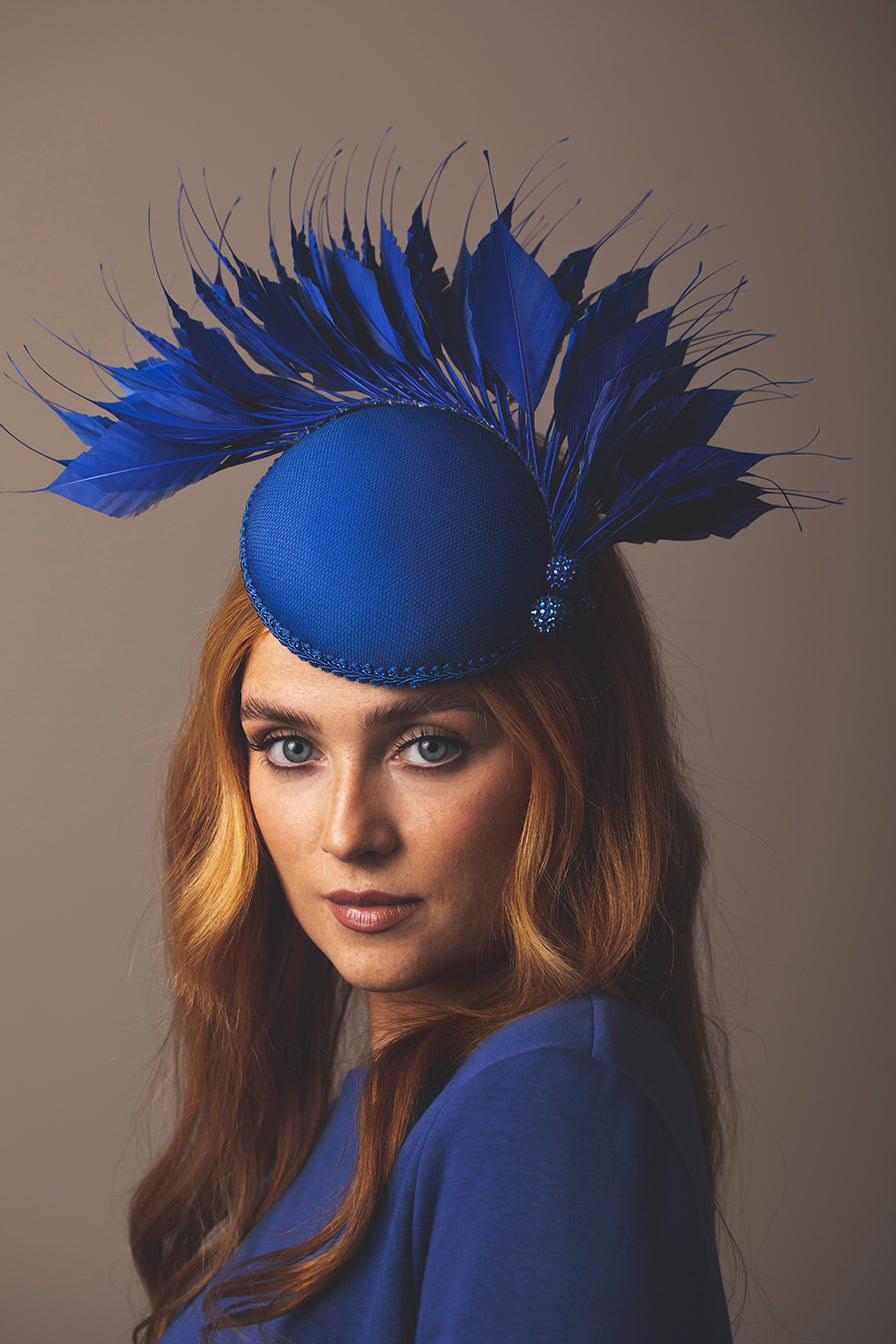 DFM Royal Blue Feathered Smartie Hat