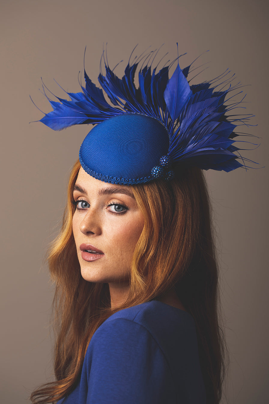 DFM Royal Blue Feathered Smartie Hat