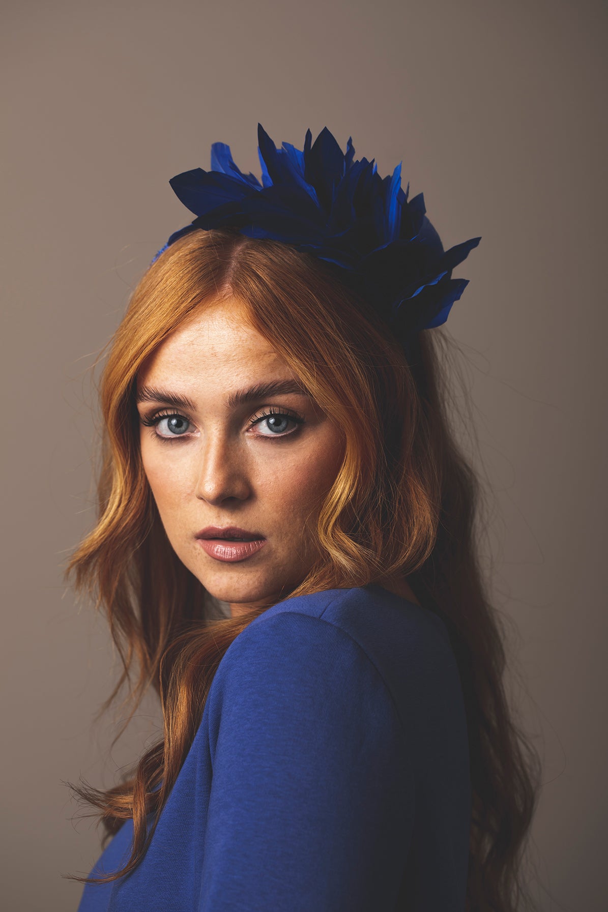 DFM Half Moon Feathered Headpiece Royal Blue