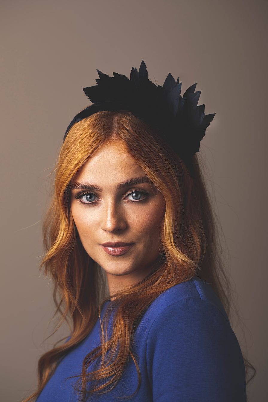 DFM Half Moon Feathered Headpiece Navy