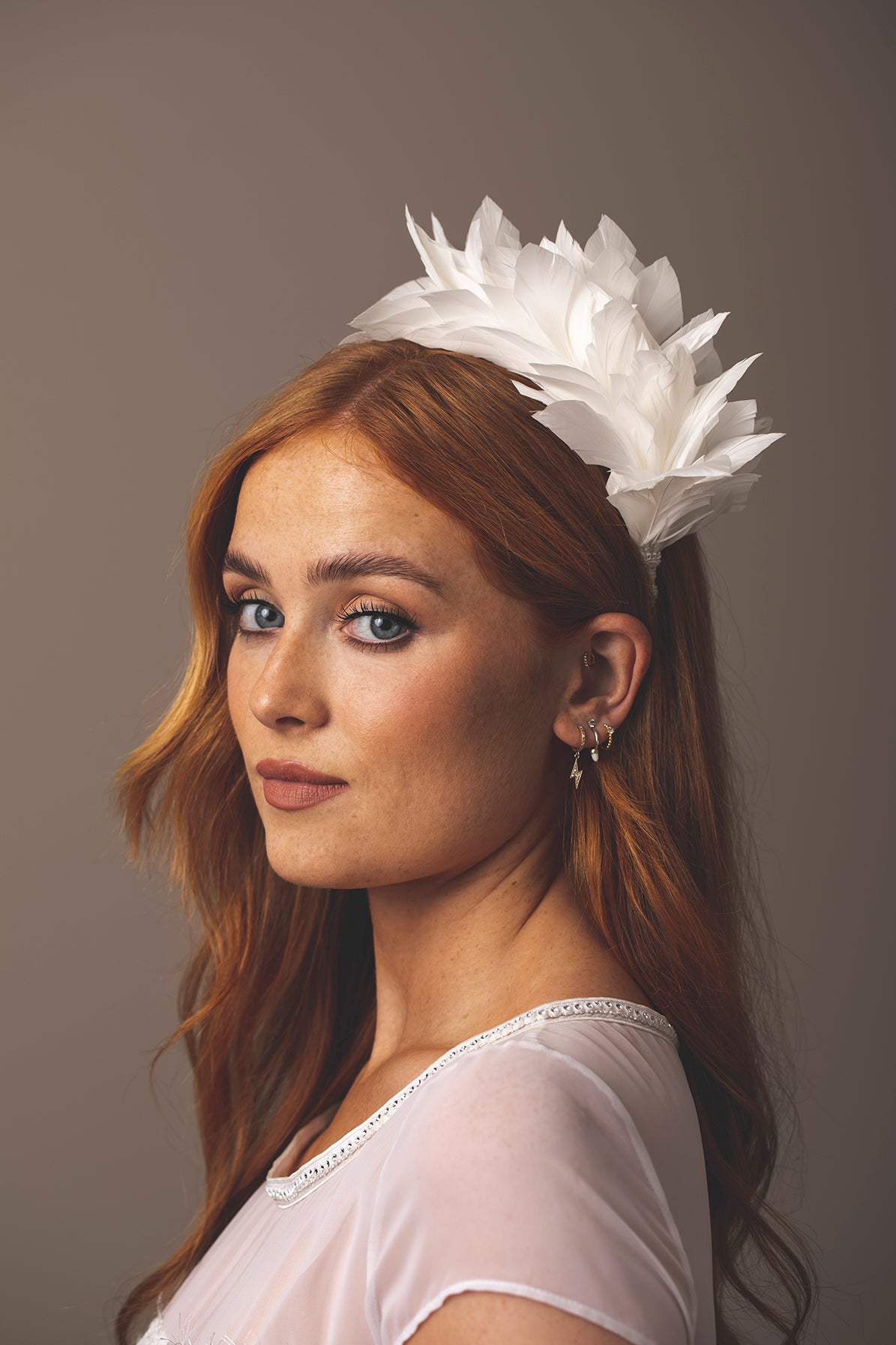 DFM - White - Feathered Half Moon Headpiece