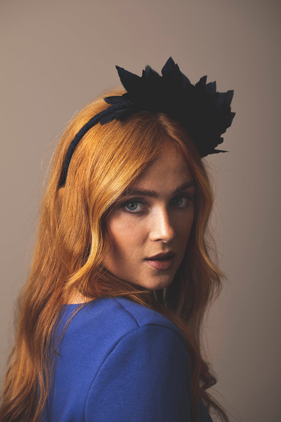 DFM Half Moon Feathered Headpiece Navy