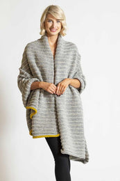 TWEED DONEGAL WRAP IN GREY WITH YELLOW TRIM